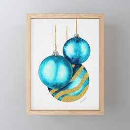 Light Blue and Golden Christmas Balls Framed Mini Art Print