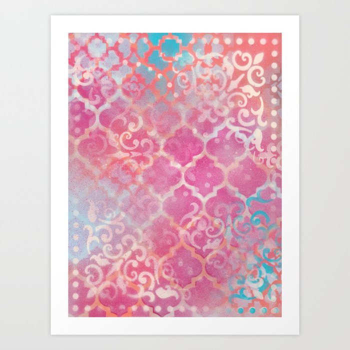 Layered Patterns - Pink, Coral, Turquoise and Cream Art Print
