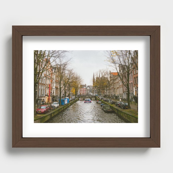 Colorful Amsterdam Townhouses and Canal  Recessed Framed Print