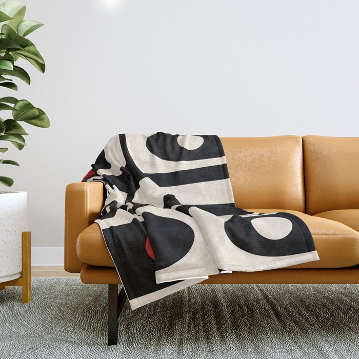 Retro Piquet Mid Century Modern Abstract Pattern in Black, Red, and Almond Cream Throw Blanket