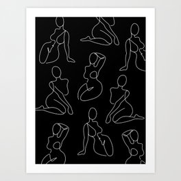 Full Body Girls in line black pattern Art Print