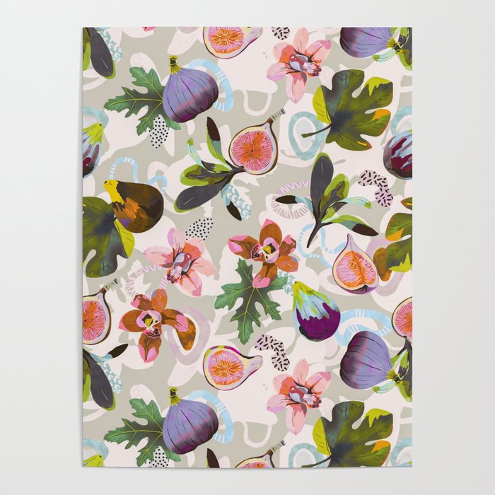 Figs, shapes and tropical flowers D Poster