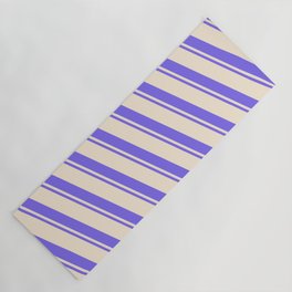 [ Thumbnail: Beige and Medium Slate Blue Colored Striped Pattern Yoga Mat ]