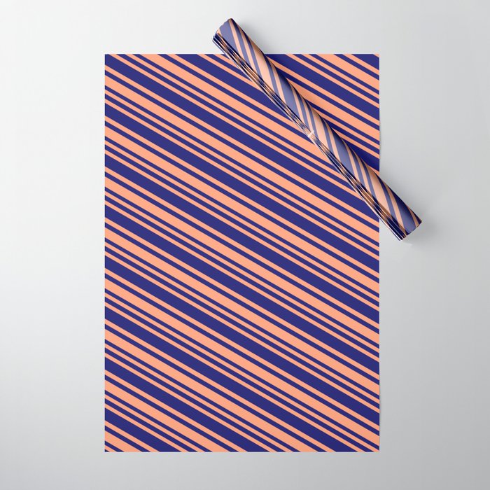 Light Salmon & Midnight Blue Colored Stripes/Lines Pattern Wrapping Paper