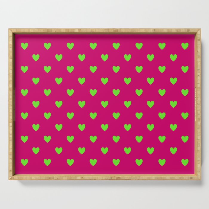 Hearts All Over - lime on fuchsia Serving Tray