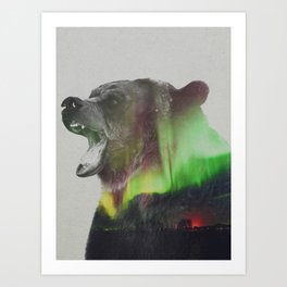 Bear In The Aurora Borealis Art Print