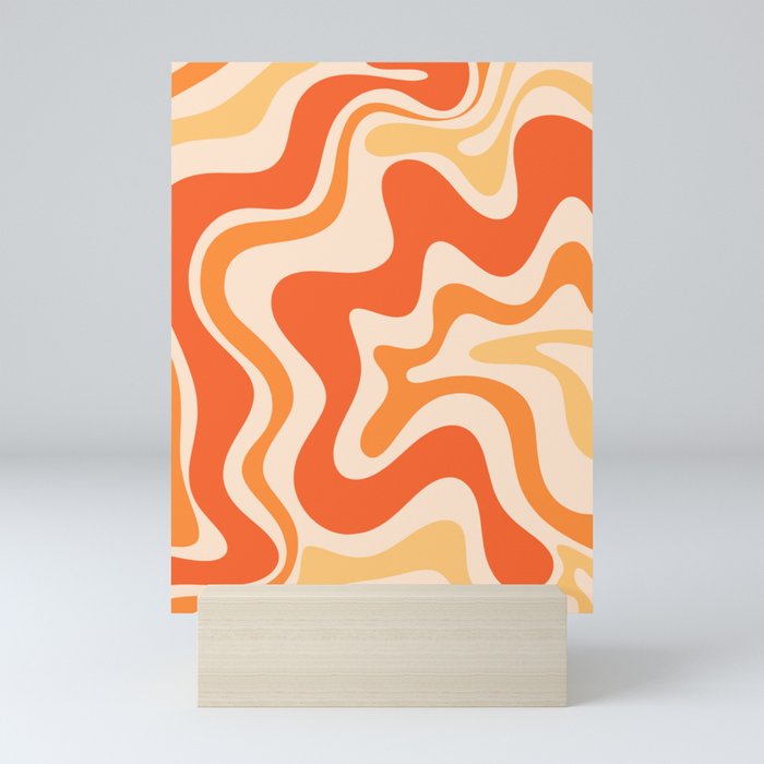 Tangerine Liquid Swirl Retro Abstract Pattern Mini Art Print