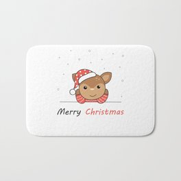 Merry Christmas Deer Snow Greeting Bath Mat