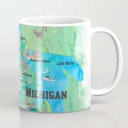 Michigan USA State Illustrated Travel Poster Favorite Tourist Map Coffee Mug