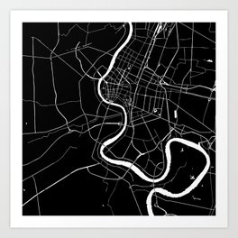 Bangkok Thailand Minimal Street Map - Midnight Black and White Art Print
