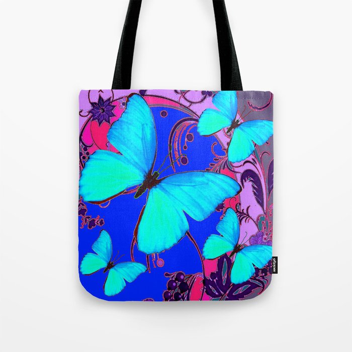 Blue Butterfly Fantasy Floral Garden Flowers Tote Bag