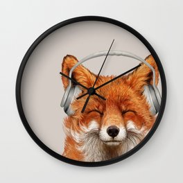 The Musical Fox Wall Clock | Drawing, Animal, Graphite, Dog, Red, Portrait, Fox, Smile, Headphones, Music 