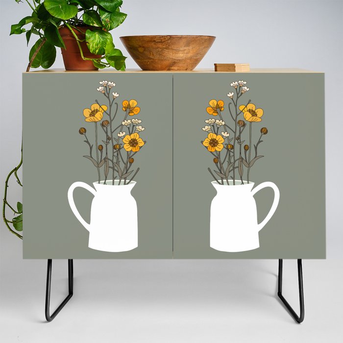 Field Flowers In A White Vase Credenza