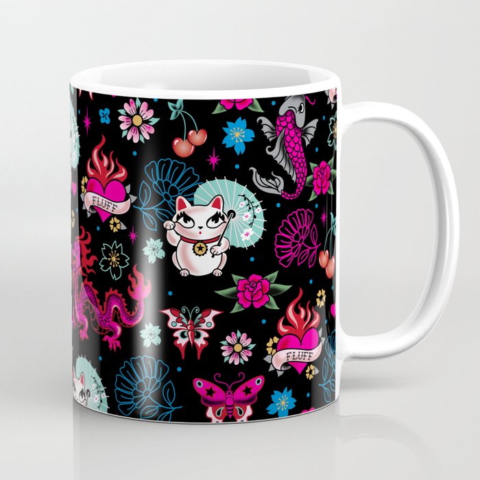 Lucky Cat Maneki Neko Dragons And Koi Fish Coffee Mug By Fluffshop Society6