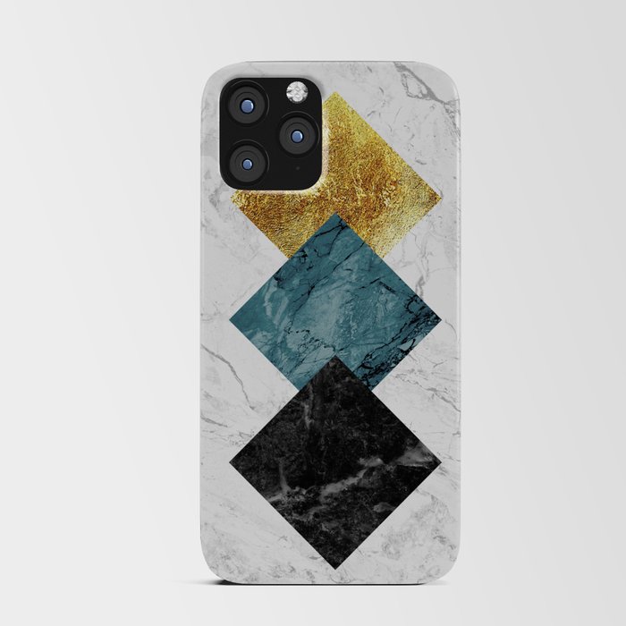 .golden, blue and white marble and golden shapes background iPhone Card Case