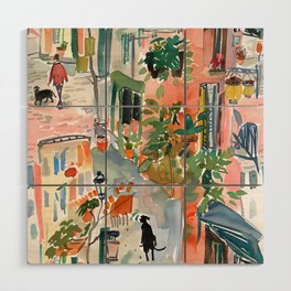 Paris street side walking my dog Wood Wall Art