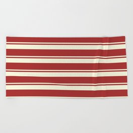 [ Thumbnail: Beige & Brown Colored Pattern of Stripes Beach Towel ]