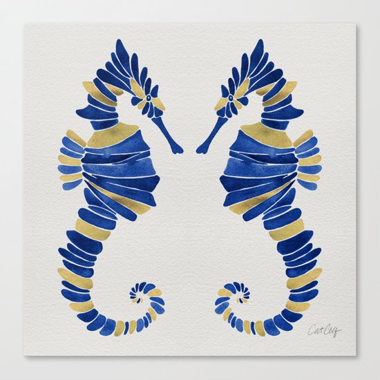 Seahorse – Navy & Gold Canvas Print