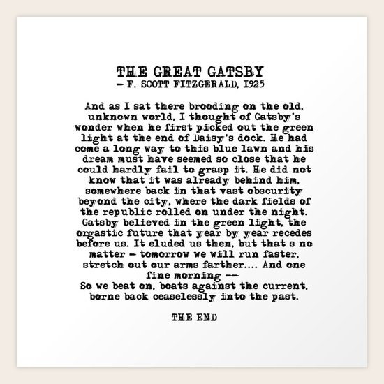 Ending of The Great Gatsby Fitzgerald quote Art Print by quoteme
