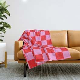 Pink Checkered And Red Bright Modern Shape Geometric Pattern Throw Blanket
