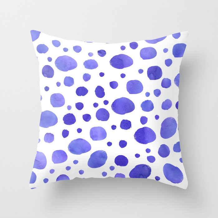 Blue Watercolor Scandi Polka Dot Pattern Throw Pillow