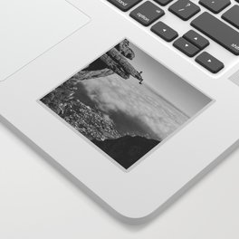 Lake of the clouds; on top of the world extreme rock climbing black and white photograph - photography - photographs Sticker