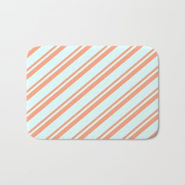 [ Thumbnail: Light Salmon & Light Cyan Colored Striped Pattern Bath Mat ]