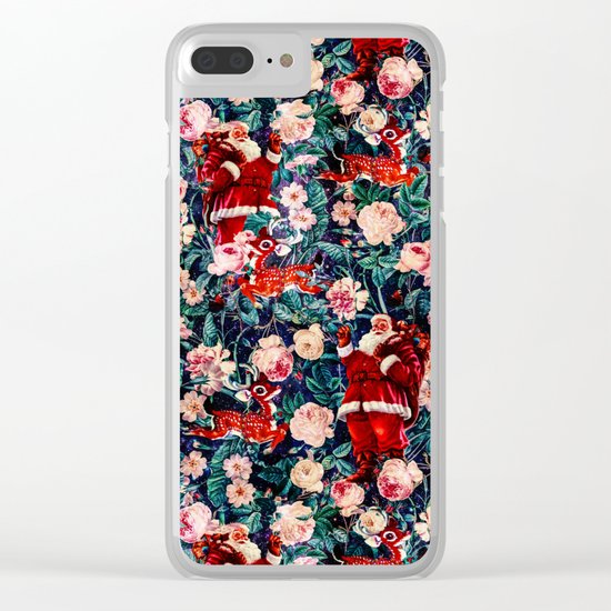 Santa Claus and Floral Pattern Clear iPhone Case