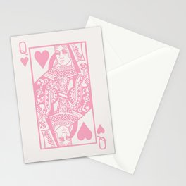 Pastel Pink Queen Of Hearts  Stationery Cards | Digital, Contemporaryart, Illustrations, Drawing, Woman, Indie, Powerful, Pattern, Minimalism, Women 