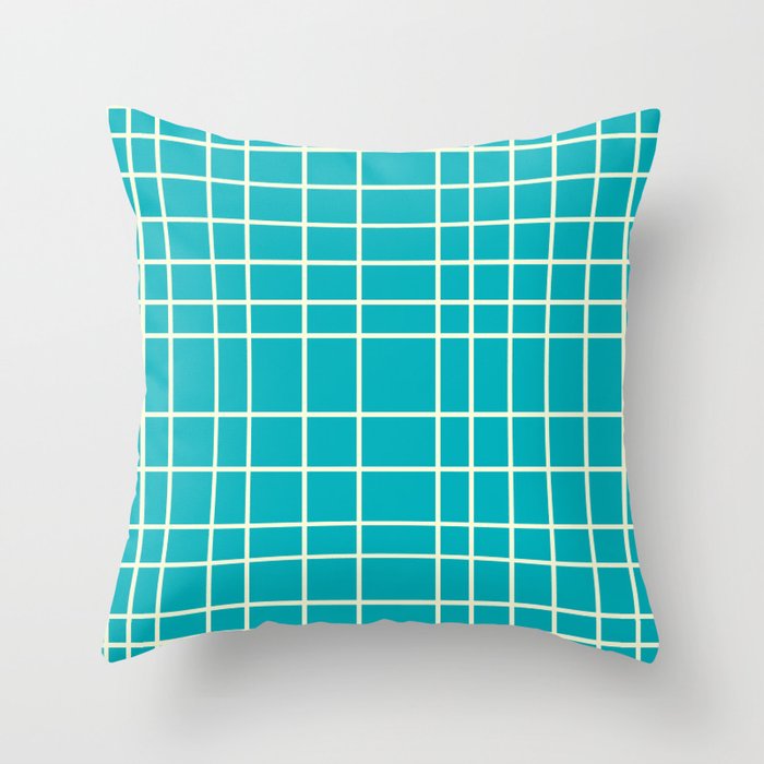Mid Century Modern Abstract Grid lines pattern - Tiffany Blue and Cornsilk Throw Pillow