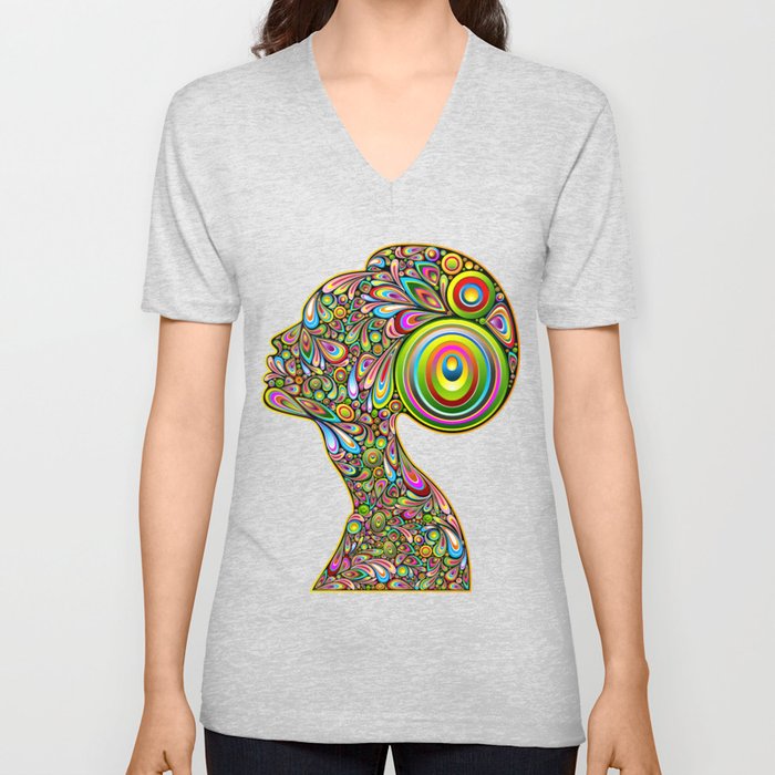 Woman Psychedelic Art Design Portrait V Neck T Shirt