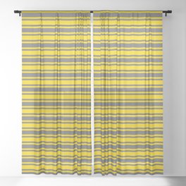 [ Thumbnail: Dim Grey & Yellow Colored Stripes Pattern Sheer Curtain ]