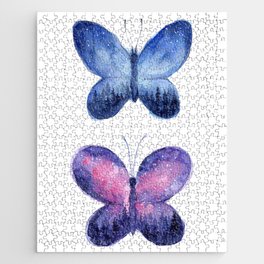 Blue and Pink Space Butterflies Jigsaw Puzzle