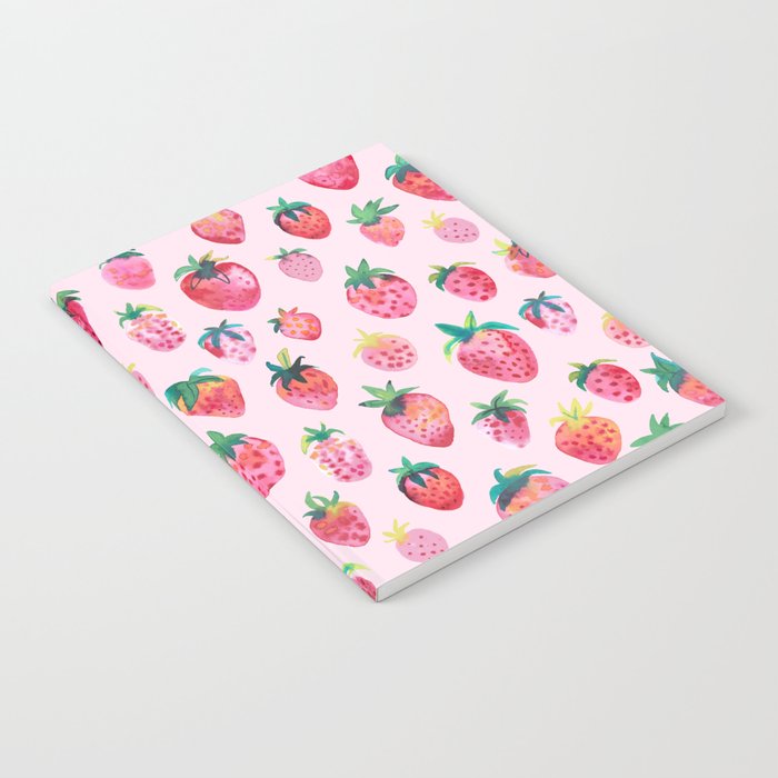 Strawberries Watercolor fruits pattern Cotton candy Pink Notebook