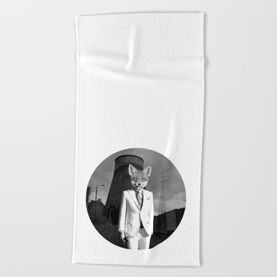 The White Fox is going to town Beach Towel