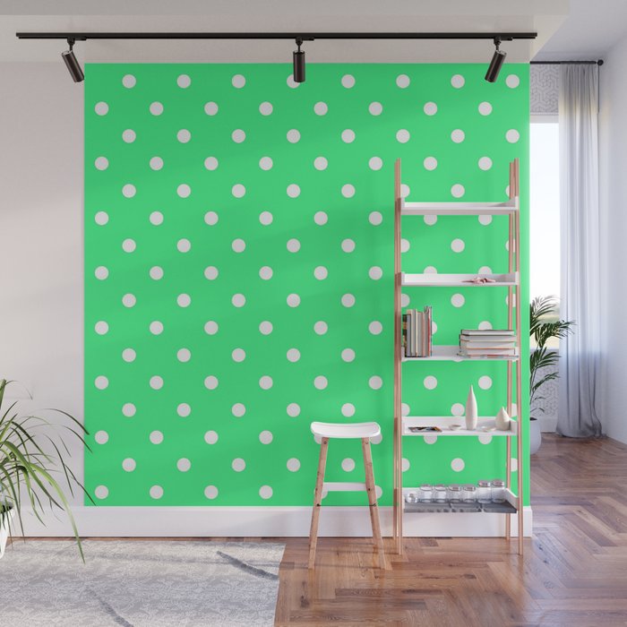 Neon Green & White Polka Dots Wall Mural