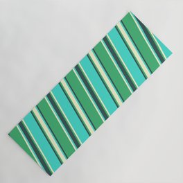 [ Thumbnail: Sea Green, Light Yellow, Turquoise, and Dark Slate Gray Colored Striped Pattern Yoga Mat ]