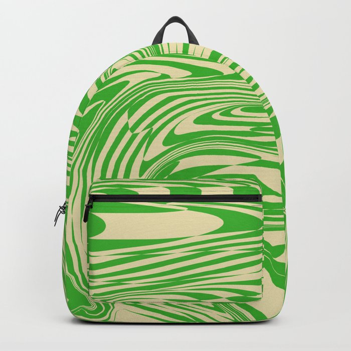 Psychedelic Warped Marble Wavy Checkerboard in Green and Cream Backpack