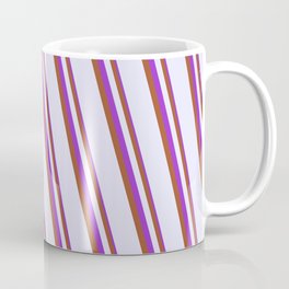 [ Thumbnail: Dark Orchid, Sienna & Lavender Colored Stripes Pattern Coffee Mug ]
