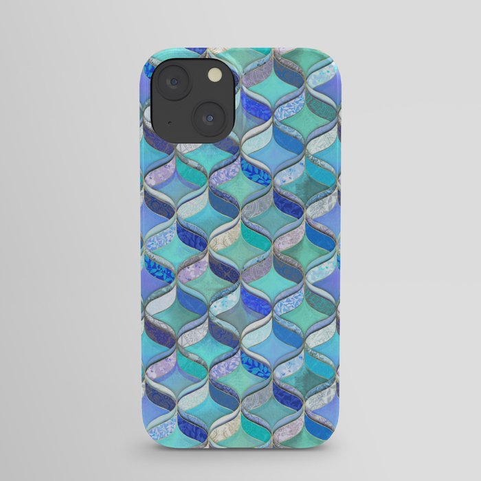 Patchwork Ribbon Ogee Pattern in Blues & Greens iPhone Case
