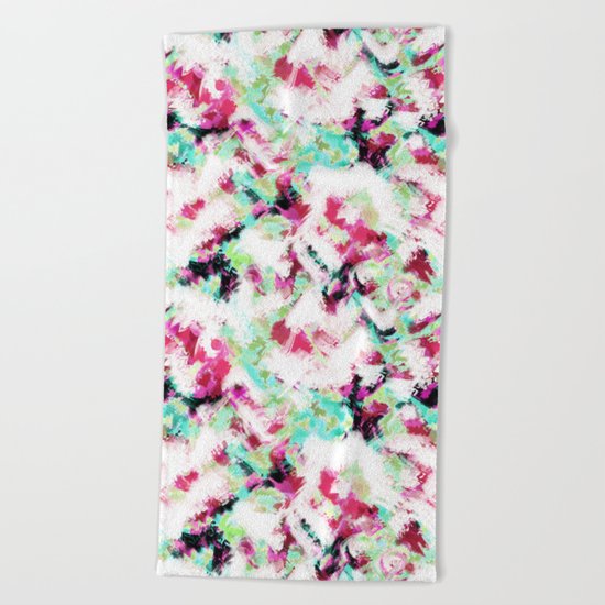 Abstract pattern white green pink . Beach Towel