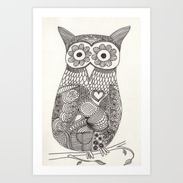 owl Art Print | Black and White, Pattern, Nature, Animal 
