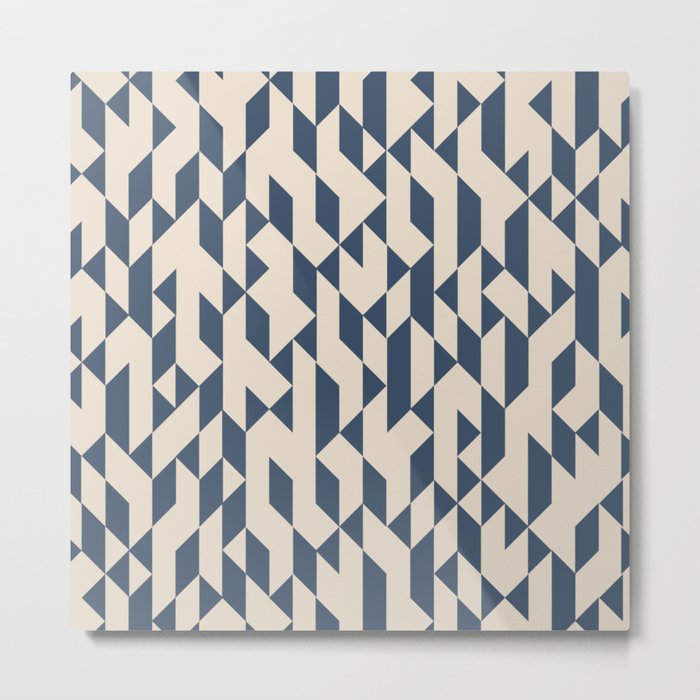 Abstract Geometric Pattern Ivory and Navy Metal Print
