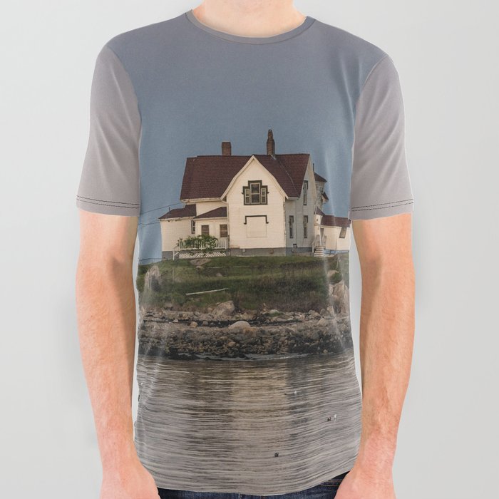 Eastern point lighthouse after sundown All Over Graphic Tee