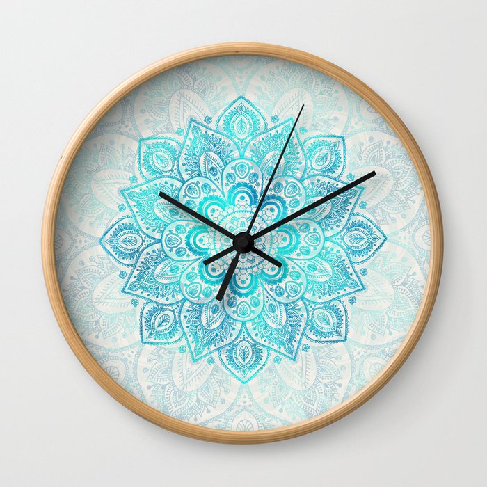 Turquoise Lace Mandala Wall Clock