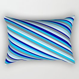 [ Thumbnail: Vibrant Dim Gray, Sky Blue, Light Cyan, Blue & Deep Sky Blue Colored Lined/Striped Pattern Rectangular Pillow ]