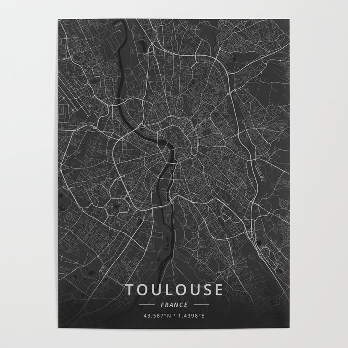 Toulouse, France - Dark Map Poster