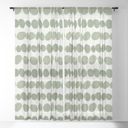 Pebbles - green pebbles on a string with a cream background Sheer Curtain