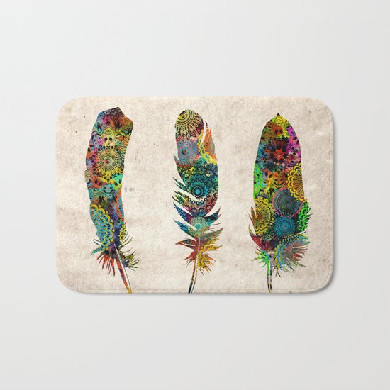 mandala vintage feathers Bath Mat