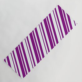 [ Thumbnail: Mint Cream & Purple Colored Stripes Pattern Yoga Mat ]